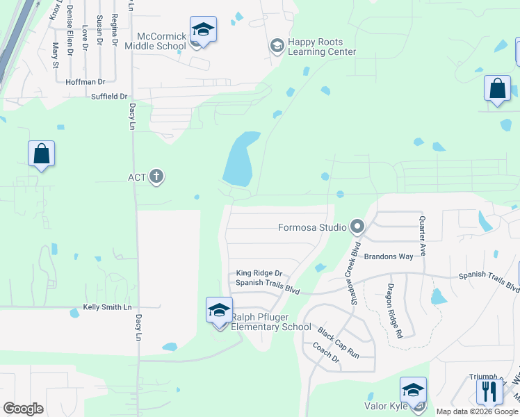 map of restaurants, bars, coffee shops, grocery stores, and more near 183 Guemal Road in Buda