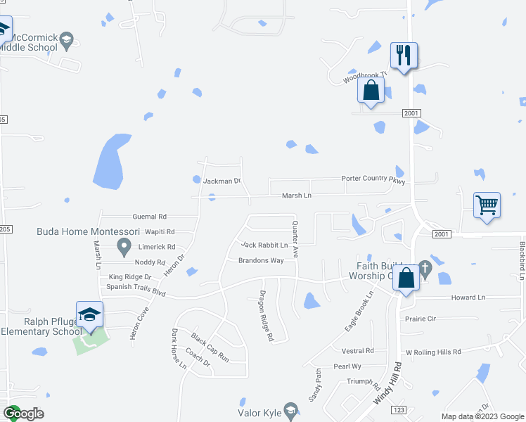 map of restaurants, bars, coffee shops, grocery stores, and more near 151 Quarter Avenue in Buda