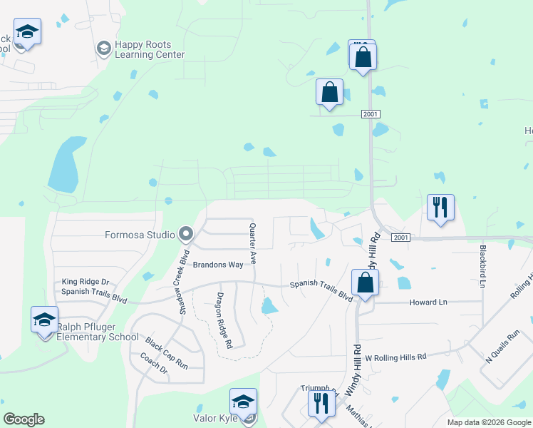 map of restaurants, bars, coffee shops, grocery stores, and more near 265 Quarter Avenue in Buda