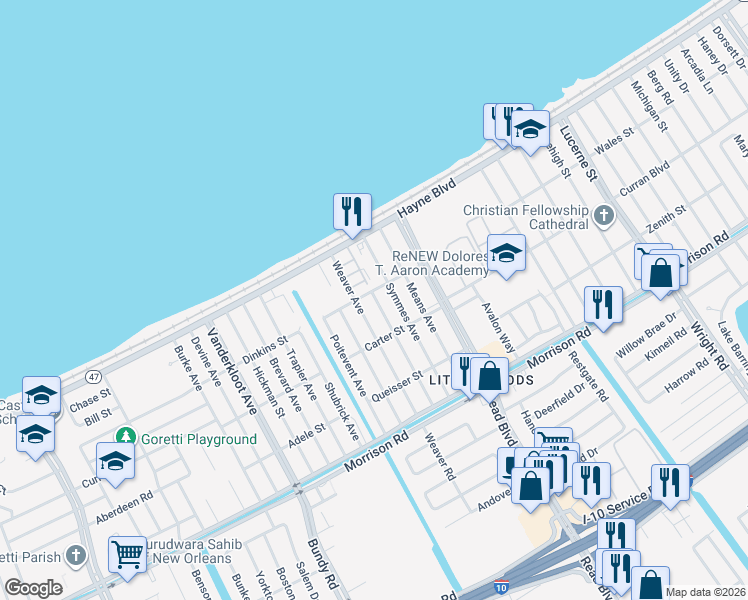 map of restaurants, bars, coffee shops, grocery stores, and more near 7741 Hansbrough Avenue in New Orleans