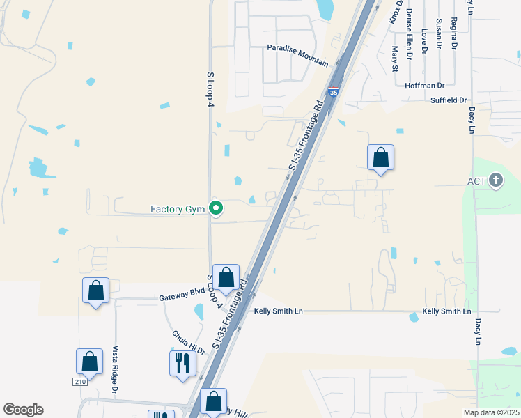 map of restaurants, bars, coffee shops, grocery stores, and more near 170 Interstate Drive in Buda