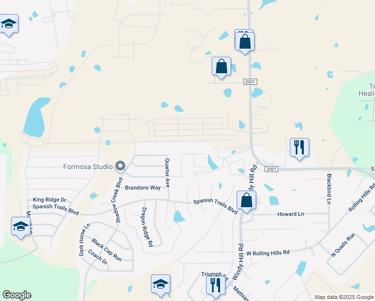 map of restaurants, bars, coffee shops, grocery stores, and more near 543 Jack Rabbit Lane in Buda