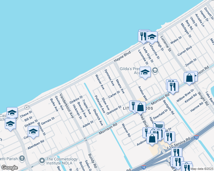 map of restaurants, bars, coffee shops, grocery stores, and more near 7741 Hansbrough Avenue in New Orleans