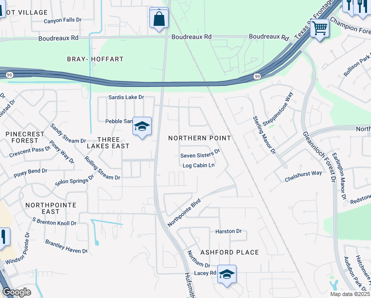 map of restaurants, bars, coffee shops, grocery stores, and more near 11438 Flying Geese Lane in Tomball
