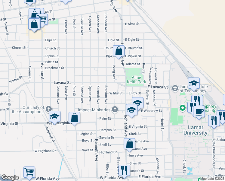 map of restaurants, bars, coffee shops, grocery stores, and more near 655 Lakner Street in Beaumont