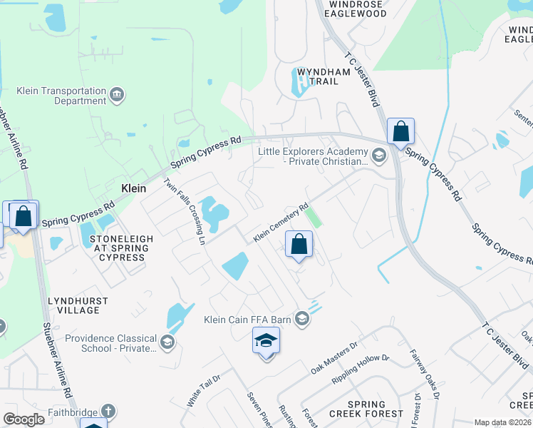 map of restaurants, bars, coffee shops, grocery stores, and more near 6626 Klein Cemetery Road in Spring
