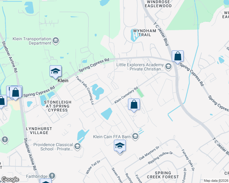 map of restaurants, bars, coffee shops, grocery stores, and more near 6626 Klein Cemetery Road in Spring