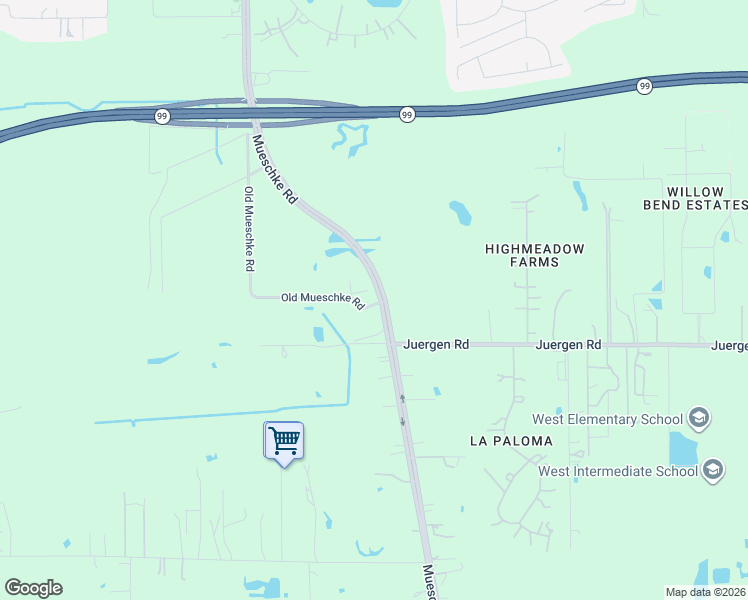 map of restaurants, bars, coffee shops, grocery stores, and more near 18807 Mueschke Road in Tomball