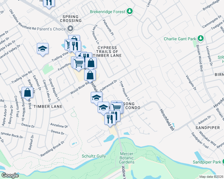 map of restaurants, bars, coffee shops, grocery stores, and more near 22907 Summer Pine Lane in Spring