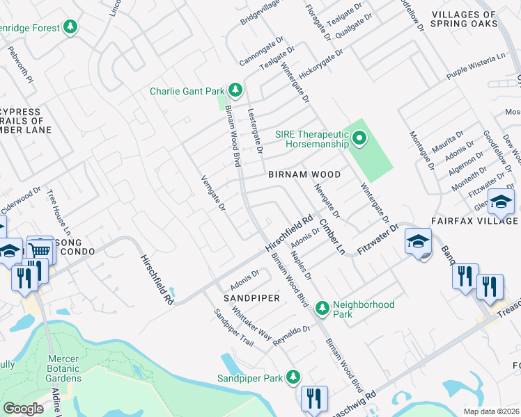map of restaurants, bars, coffee shops, grocery stores, and more near 4322 Towergate Drive in Spring