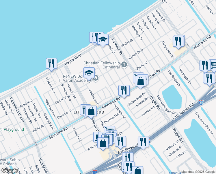 map of restaurants, bars, coffee shops, grocery stores, and more near 7583 Forest Glen Road in New Orleans