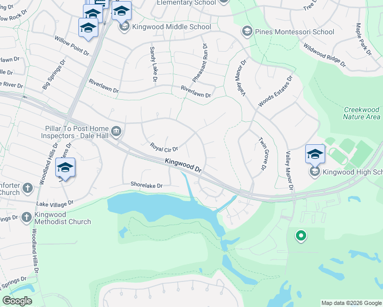 map of restaurants, bars, coffee shops, grocery stores, and more near 2926 Kings Forest Drive in Houston