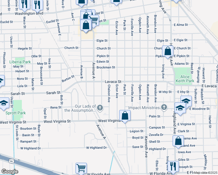 map of restaurants, bars, coffee shops, grocery stores, and more near 4175 Chaison Avenue in Beaumont