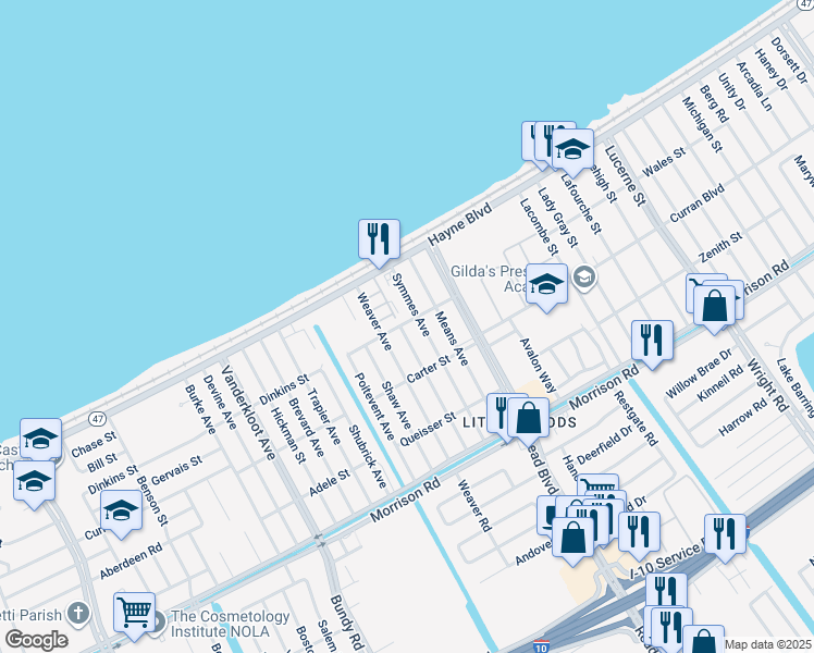 map of restaurants, bars, coffee shops, grocery stores, and more near 7741 Hansbrough Avenue in New Orleans