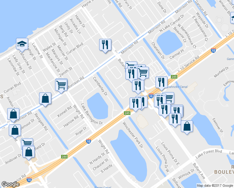 map of restaurants, bars, coffee shops, grocery stores, and more near 7118 Northgate Drive in New Orleans