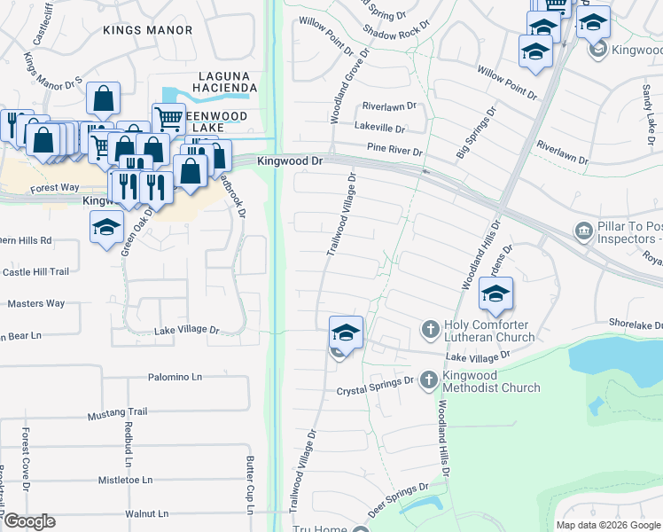 map of restaurants, bars, coffee shops, grocery stores, and more near 2003 Lazy Grove Dr in Humble