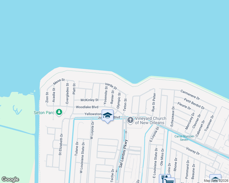 map of restaurants, bars, coffee shops, grocery stores, and more near 18 Ranier Street in Kenner