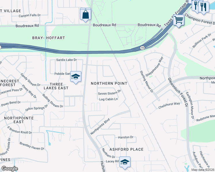 map of restaurants, bars, coffee shops, grocery stores, and more near 11326 Flying Geese Lane in Tomball