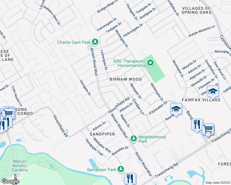 map of restaurants, bars, coffee shops, grocery stores, and more near 23430 Lestergate Drive in Spring