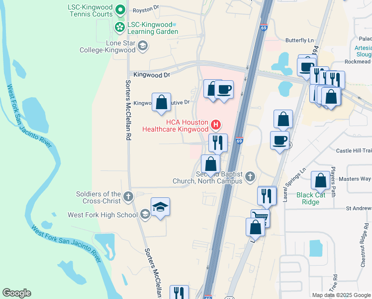 map of restaurants, bars, coffee shops, grocery stores, and more near in Houston