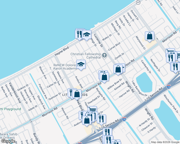 map of restaurants, bars, coffee shops, grocery stores, and more near 7583 Forest Glen Road in New Orleans