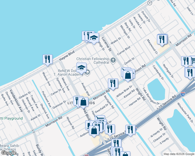 map of restaurants, bars, coffee shops, grocery stores, and more near 7583 Forest Glen Road in New Orleans