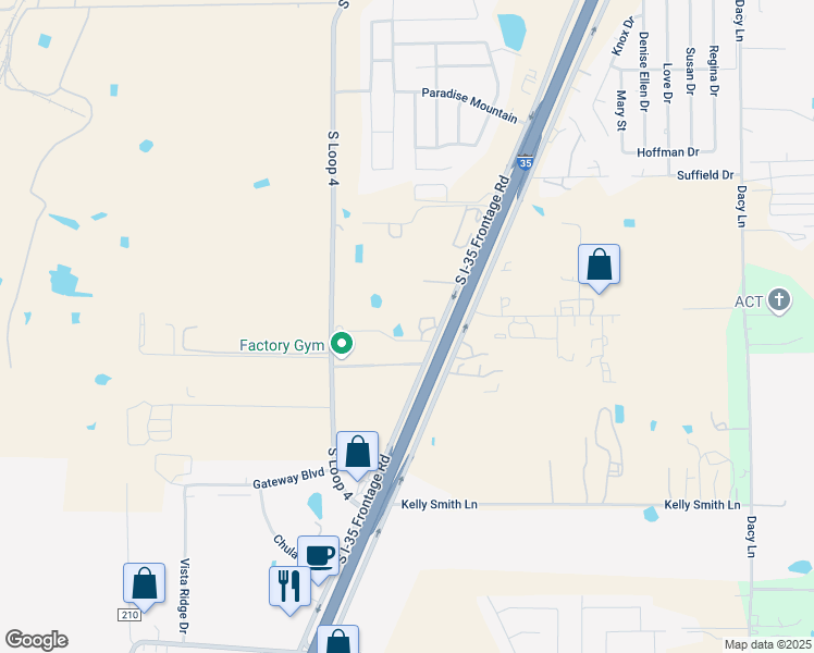 map of restaurants, bars, coffee shops, grocery stores, and more near 170 Interstate Drive in Buda