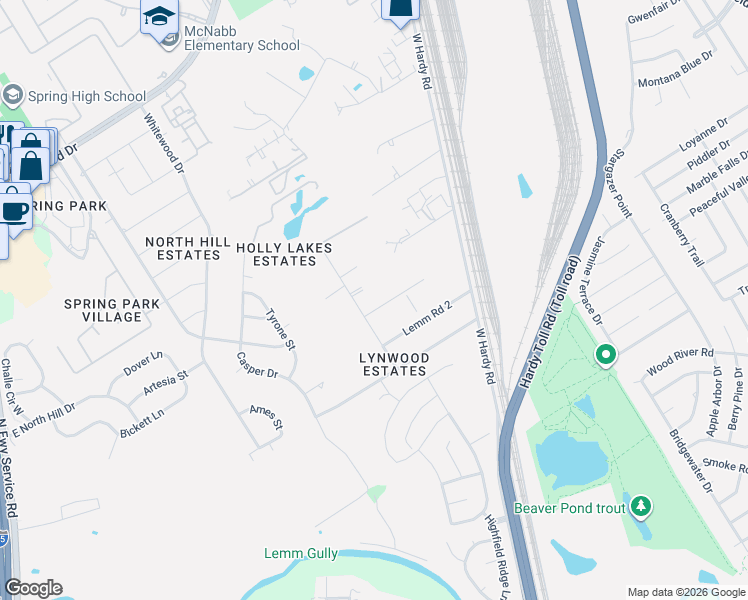 map of restaurants, bars, coffee shops, grocery stores, and more near 23618 Megan Street in Spring