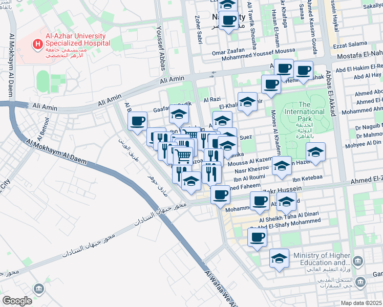 map of restaurants, bars, coffee shops, grocery stores, and more near in Nasr City