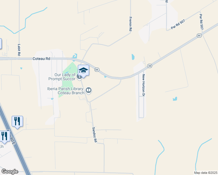 map of restaurants, bars, coffee shops, grocery stores, and more near 3213-3215 Coteau Road in New Iberia