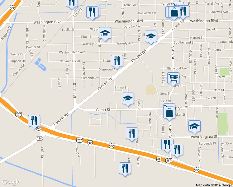 map of restaurants, bars, coffee shops, grocery stores, and more near 4155 Nissi Street in Beaumont