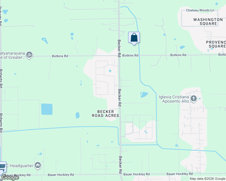 map of restaurants, bars, coffee shops, grocery stores, and more near 18619 Becker Road in Hockley