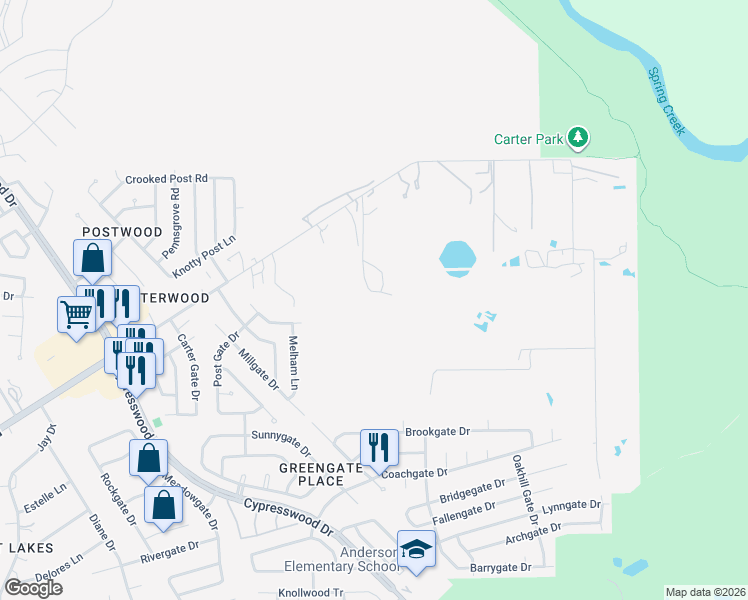 map of restaurants, bars, coffee shops, grocery stores, and more near 6530 Treaschwig Road in Spring