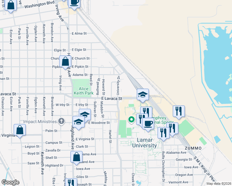map of restaurants, bars, coffee shops, grocery stores, and more near 3995 Hartel Street in Beaumont