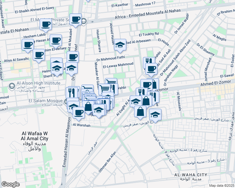 map of restaurants, bars, coffee shops, grocery stores, and more near in Nasr City