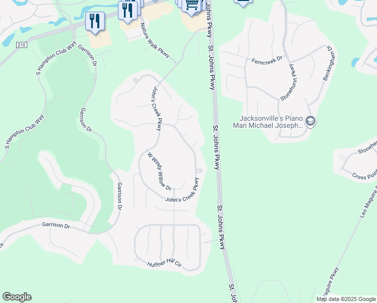 map of restaurants, bars, coffee shops, grocery stores, and more near 538 John's Creek Parkway in St. Augustine