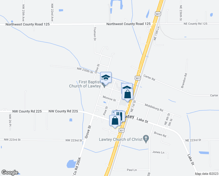 map of restaurants, bars, coffee shops, grocery stores, and more near 1798 Adams Street in Lawtey