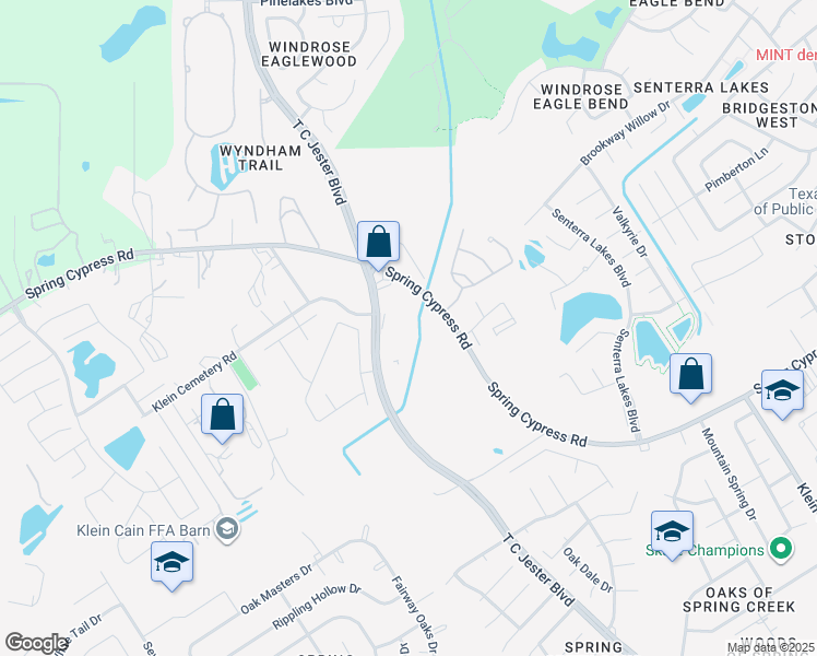 map of restaurants, bars, coffee shops, grocery stores, and more near T C Jester Blvd in Spring