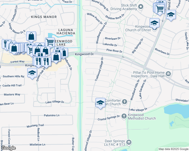 map of restaurants, bars, coffee shops, grocery stores, and more near 1942 Running Springs Drive in Houston