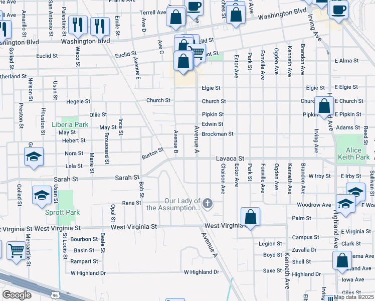 map of restaurants, bars, coffee shops, grocery stores, and more near 4015 Inez Avenue in Beaumont