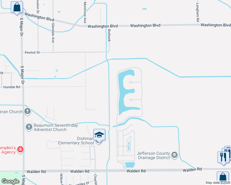 map of restaurants, bars, coffee shops, grocery stores, and more near 3180 Lakeside Drive in Beaumont