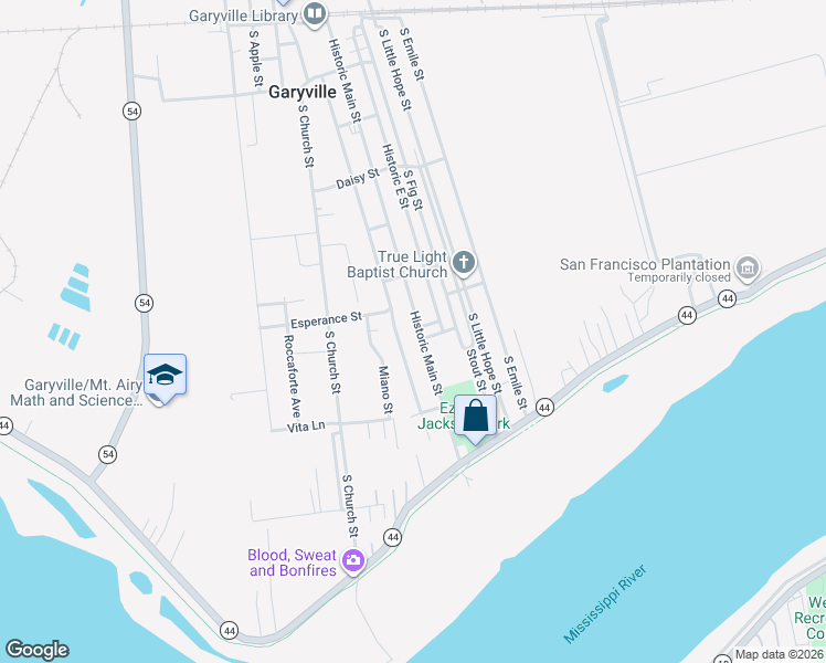 map of restaurants, bars, coffee shops, grocery stores, and more near 237 Historic Main Street in Garyville