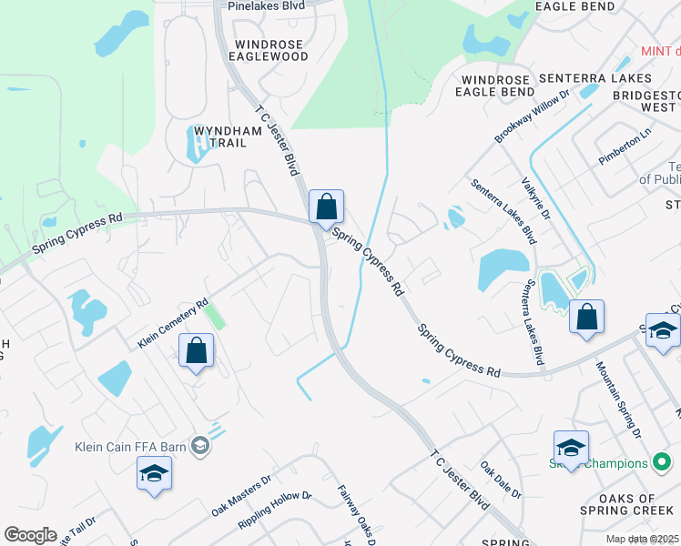 map of restaurants, bars, coffee shops, grocery stores, and more near T C Jester Blvd in Spring
