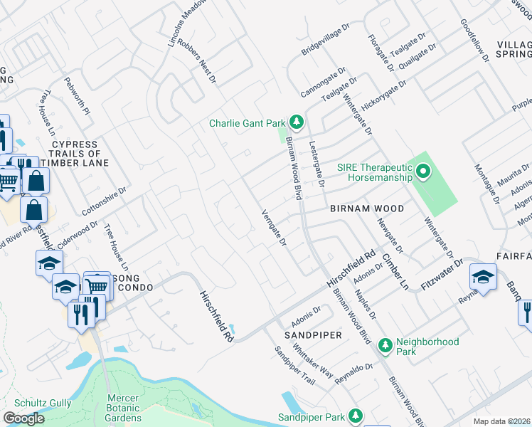 map of restaurants, bars, coffee shops, grocery stores, and more near 3881 Enchanted Gate Drive in Spring
