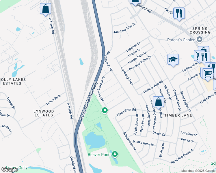 map of restaurants, bars, coffee shops, grocery stores, and more near 2043 Dalton Trace Court in Spring
