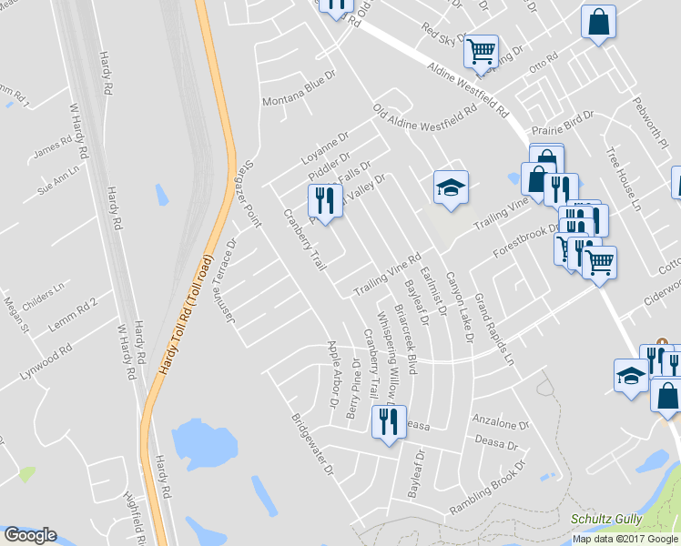 map of restaurants, bars, coffee shops, grocery stores, and more near 2311 Cades Cove Drive in Spring