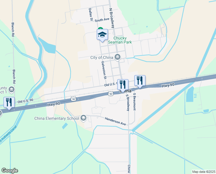 map of restaurants, bars, coffee shops, grocery stores, and more near 229 West Railroad Street in Beaumont