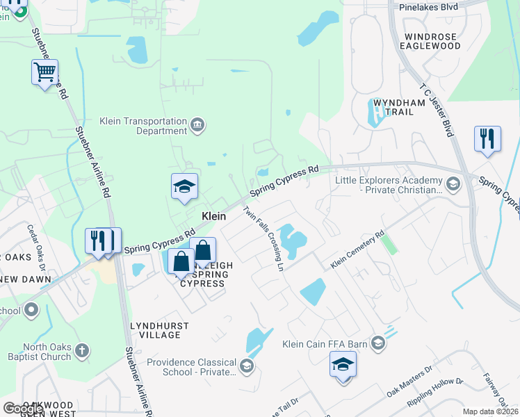 map of restaurants, bars, coffee shops, grocery stores, and more near 6931 Hamilton Falls Lane in Spring