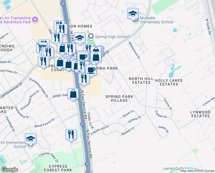 map of restaurants, bars, coffee shops, grocery stores, and more near 560 Spring Park Center Boulevard in Spring