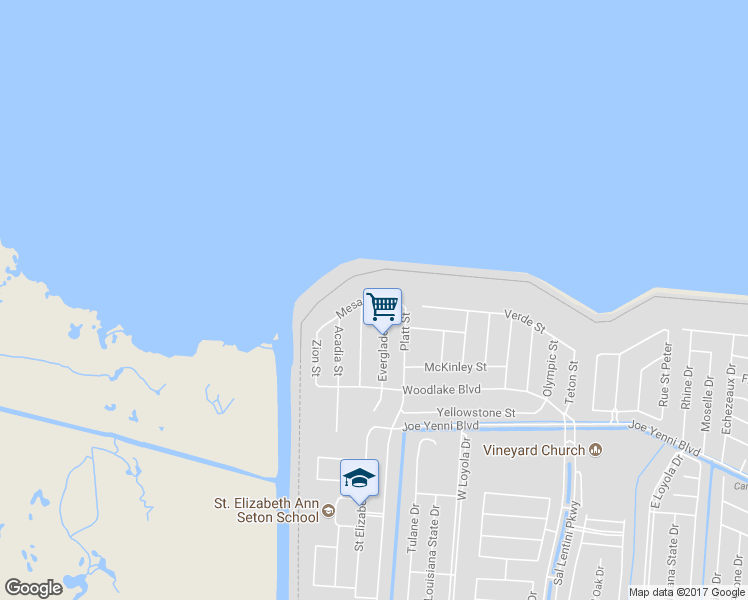 map of restaurants, bars, coffee shops, grocery stores, and more near 26 Mesa Street in Kenner